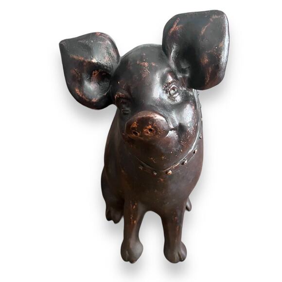 Curious Pig Heavy Resin Medium Statue Sculpture Rustic Farmhouse Decor 11 In. - Picture 1 of 8